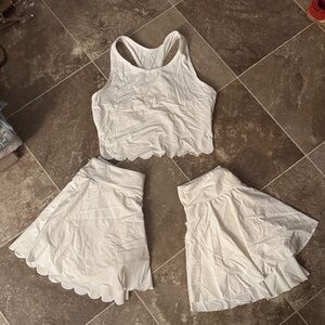 White Scallop Hem Skirt and Tank Set